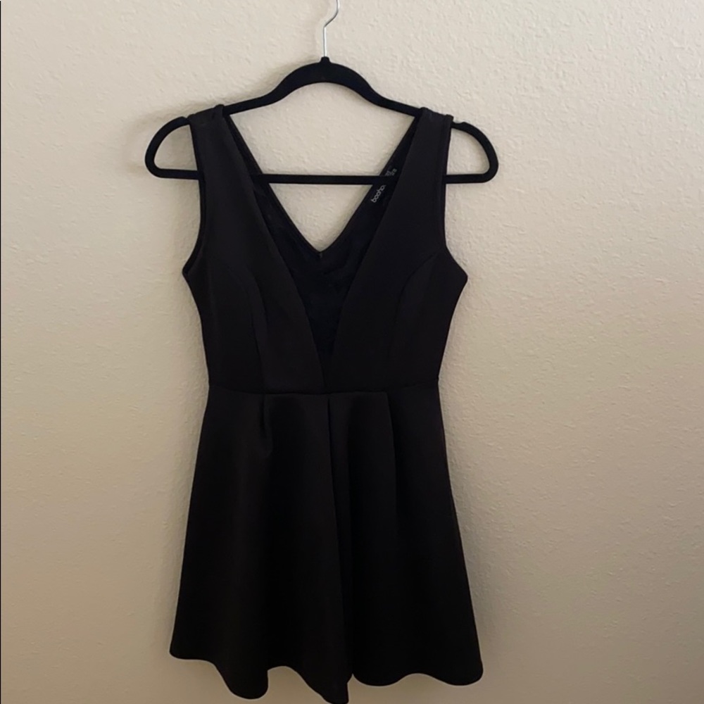 Boohoo Lace Trim Pleated Black Dress - size 4
